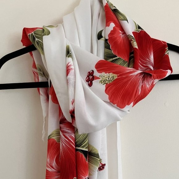 Coco Beach Hawaii - Hibiscus Flower Print Large Shawl/Scarf -Very Large - Picture 2 of 13